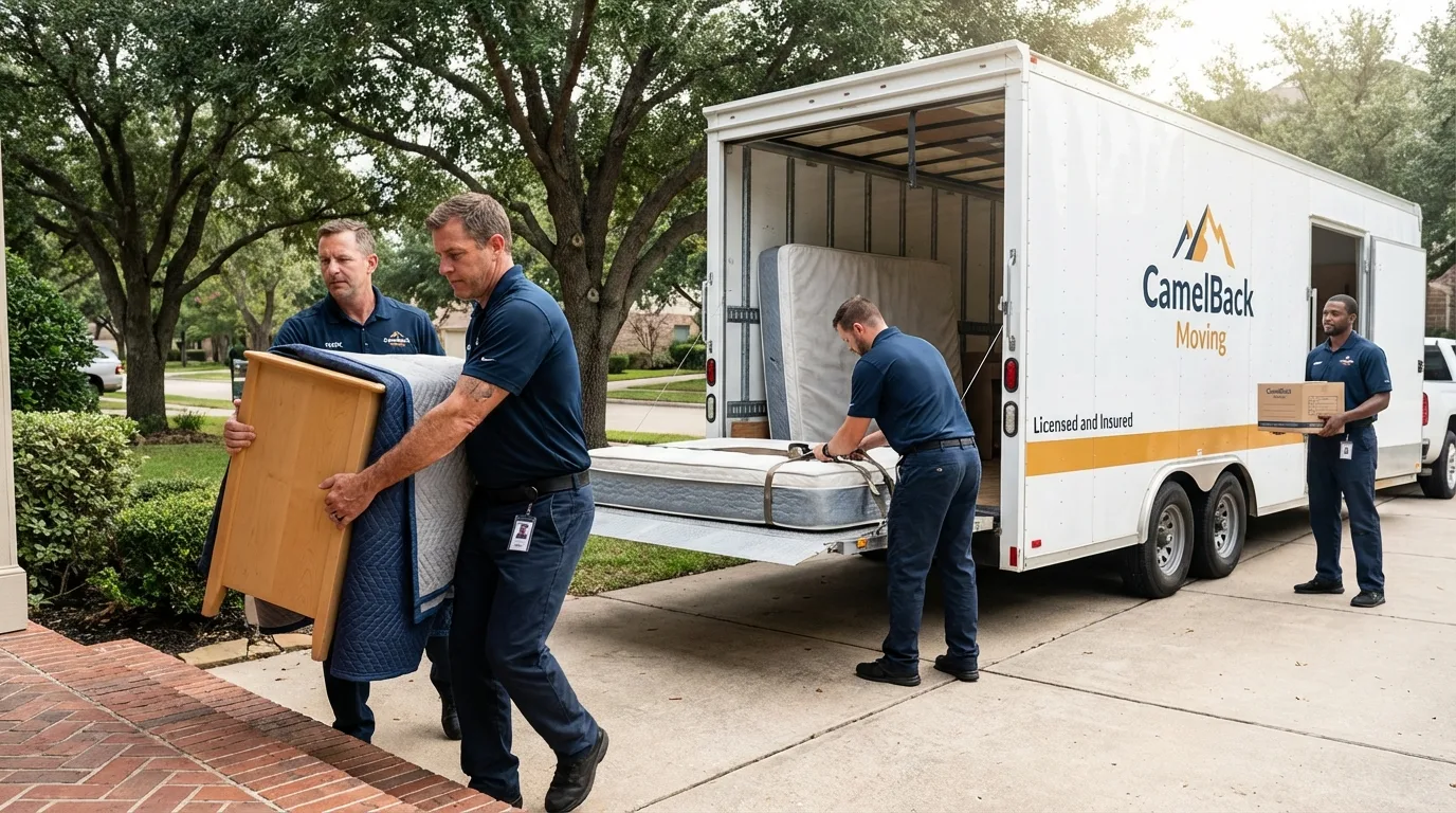 Crew loading residential truck for cross-state move from Caldwell, KS