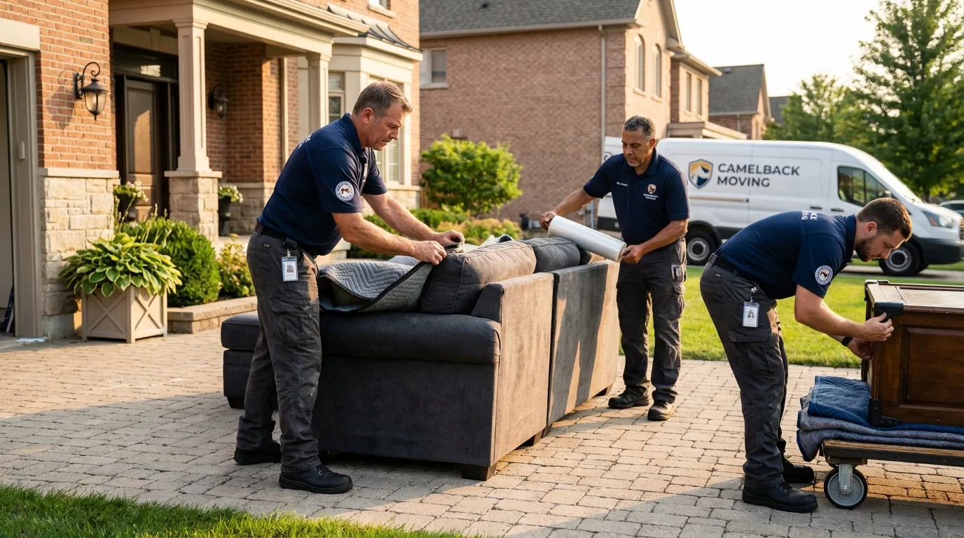 Large estate moving crew wrapping furniture in Caldwell, KS