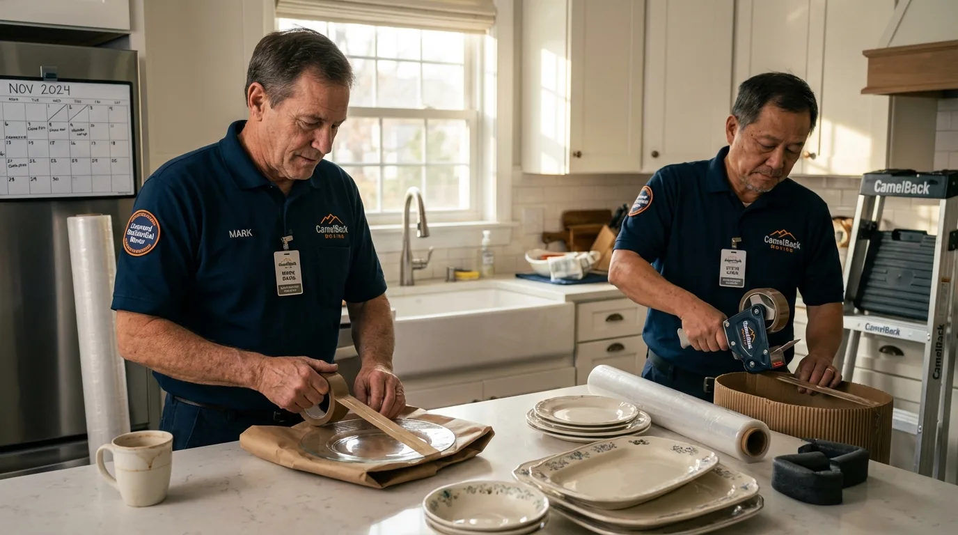 Professional crew packing kitchen dishware in Caldwell, KS